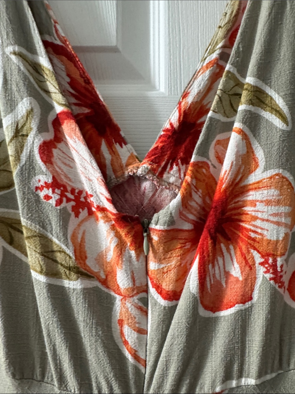 Sleeveless Floral Maxi Dress in Taupe with Orange Blooms - Picture 4 of 6